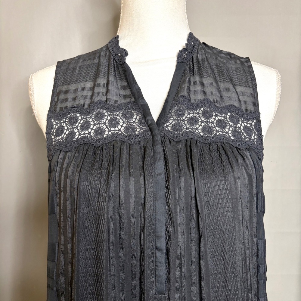 Rebecca Taylor Silk Mini Dress Gray Lace Whimsigoth Boho Shift Dress Sz 4 - Picture 6 of 9